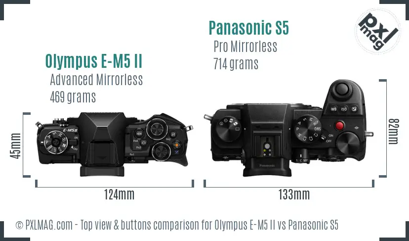 Olympus E-M5 II vs Panasonic S5 top view buttons comparison
