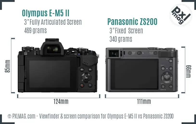 Olympus E-M5 II vs Panasonic ZS200 Screen and Viewfinder comparison
