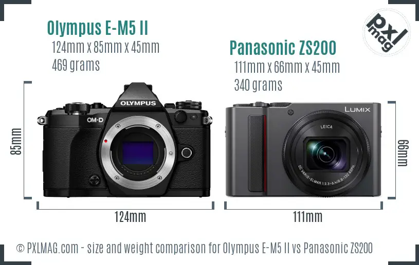 Olympus E-M5 II vs Panasonic ZS200 size comparison