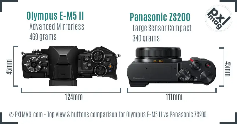 Olympus E-M5 II vs Panasonic ZS200 top view buttons comparison