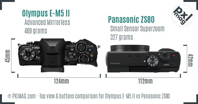 Olympus E-M5 II vs Panasonic ZS80 top view buttons comparison