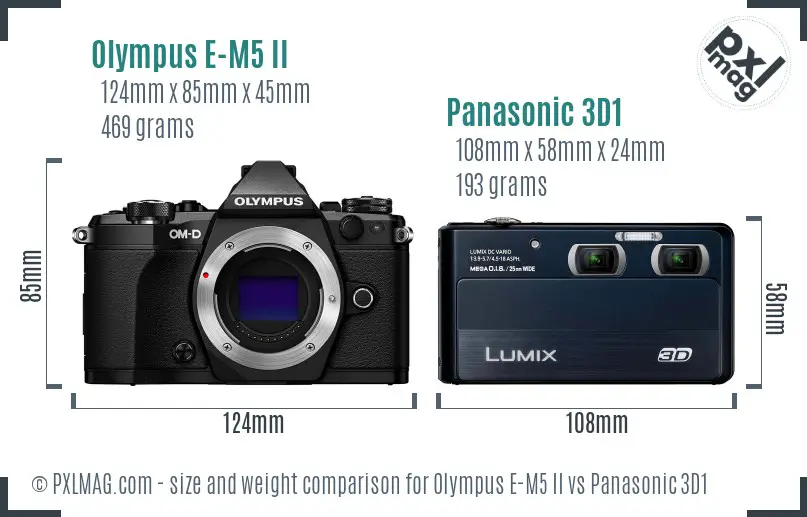 Olympus E-M5 II vs Panasonic 3D1 size comparison