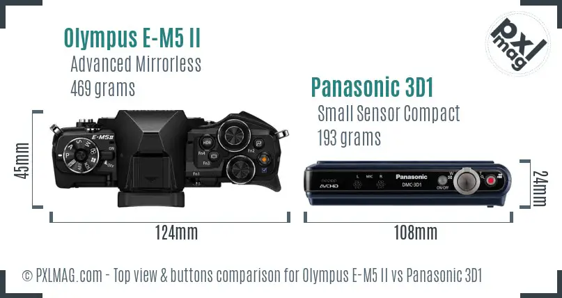 Olympus E-M5 II vs Panasonic 3D1 top view buttons comparison
