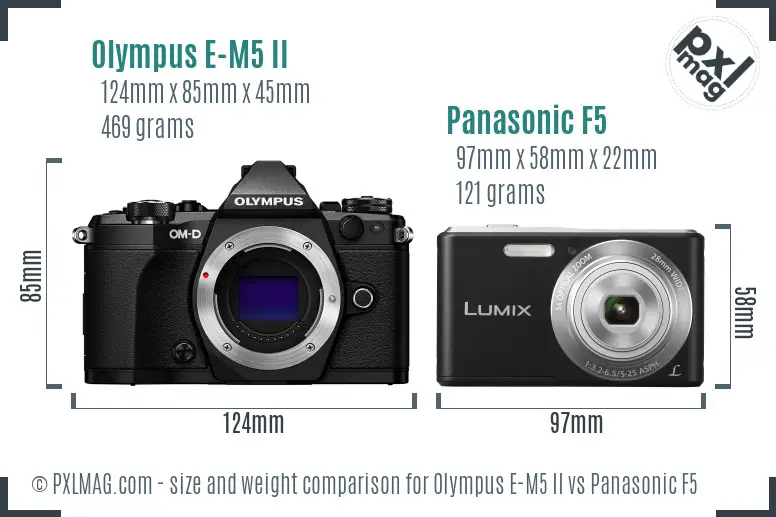 Olympus E-M5 II vs Panasonic F5 size comparison