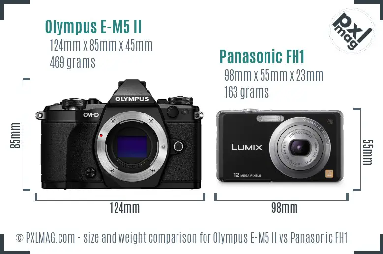 Olympus E-M5 II vs Panasonic FH1 size comparison