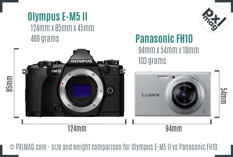 Olympus E-M5 II vs Panasonic FH10 size comparison