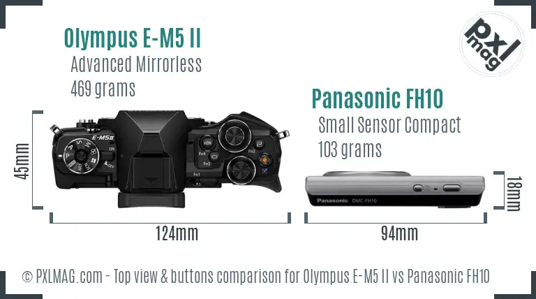 Olympus E-M5 II vs Panasonic FH10 top view buttons comparison