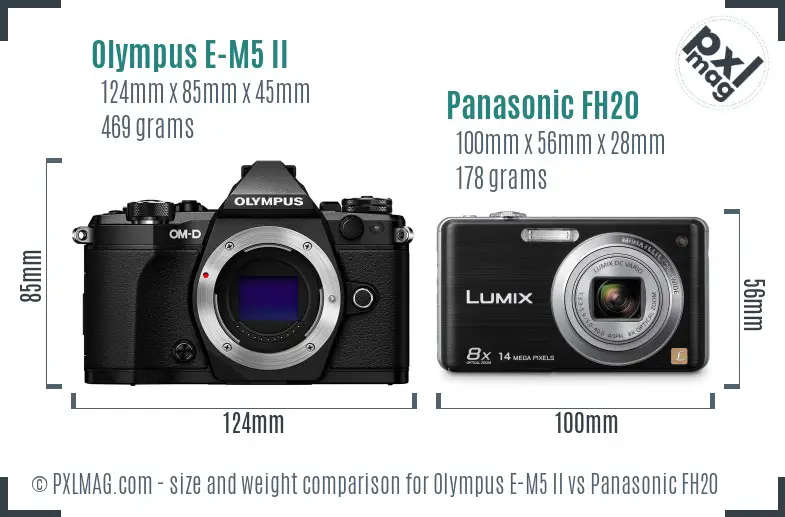 Olympus E-M5 II vs Panasonic FH20 size comparison