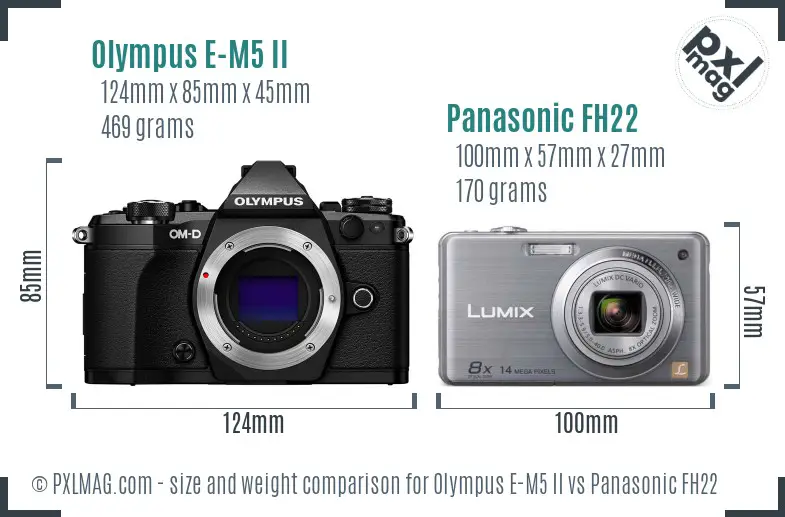 Olympus E-M5 II vs Panasonic FH22 size comparison