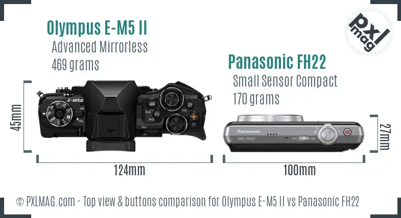 Olympus E-M5 II vs Panasonic FH22 top view buttons comparison