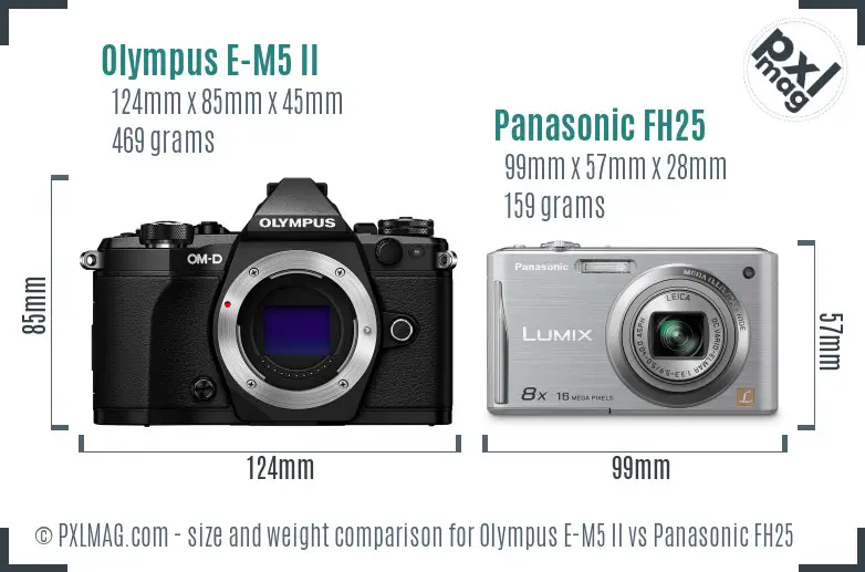 Olympus E-M5 II vs Panasonic FH25 size comparison
