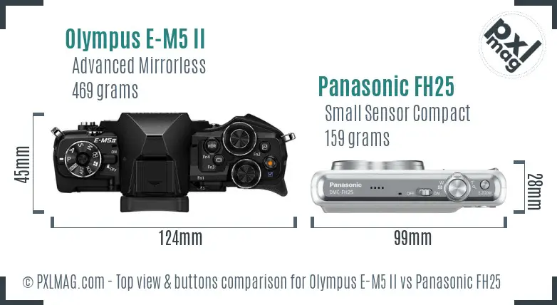 Olympus E-M5 II vs Panasonic FH25 top view buttons comparison