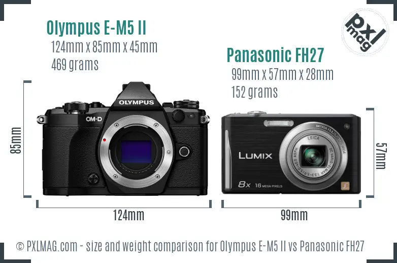Olympus E-M5 II vs Panasonic FH27 size comparison
