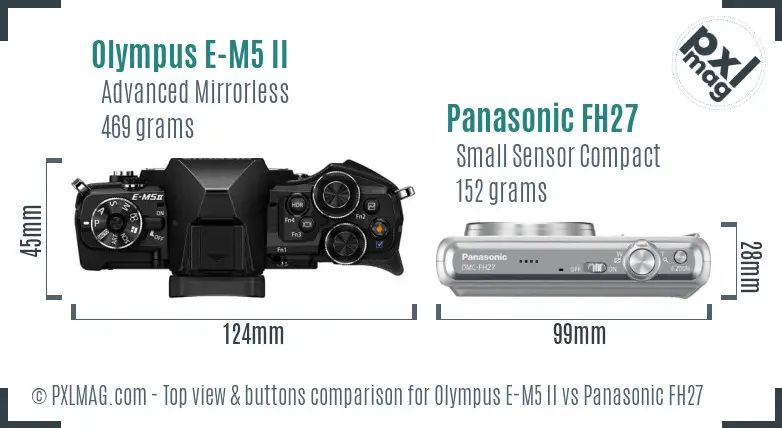 Olympus E-M5 II vs Panasonic FH27 top view buttons comparison