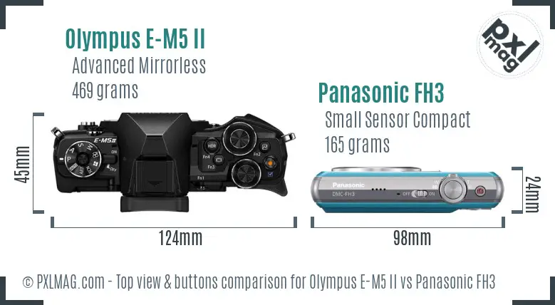 Olympus E-M5 II vs Panasonic FH3 top view buttons comparison