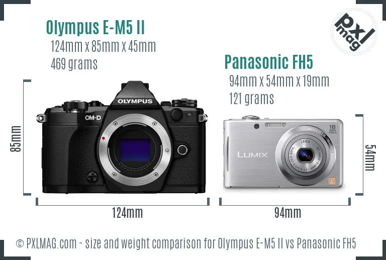 Olympus E-M5 II vs Panasonic FH5 size comparison