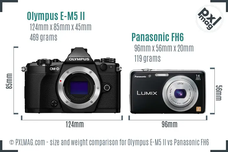 Olympus E-M5 II vs Panasonic FH6 size comparison