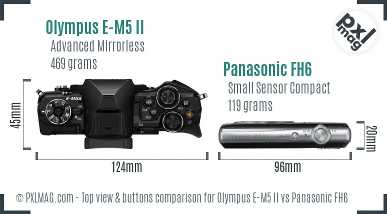 Olympus E-M5 II vs Panasonic FH6 top view buttons comparison