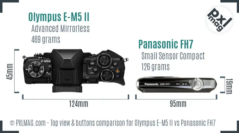 Olympus E-M5 II vs Panasonic FH7 top view buttons comparison