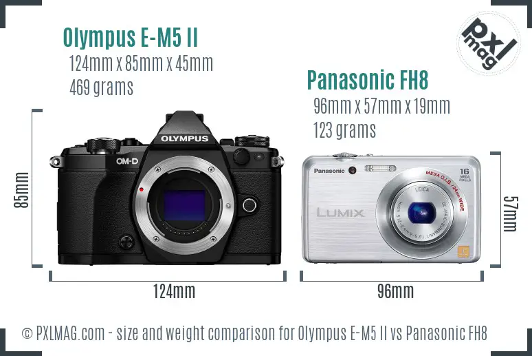 Olympus E-M5 II vs Panasonic FH8 size comparison