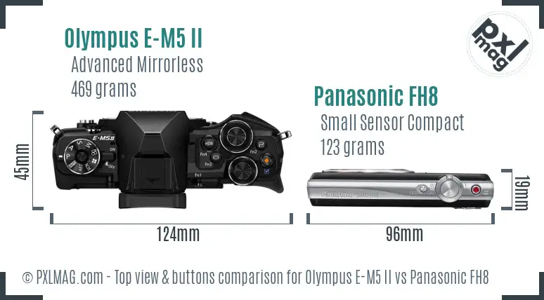 Olympus E-M5 II vs Panasonic FH8 top view buttons comparison