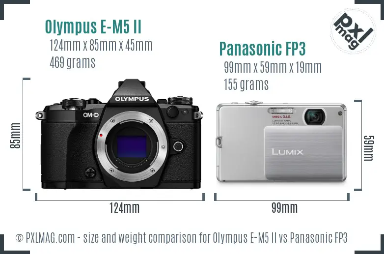 Olympus E-M5 II vs Panasonic FP3 size comparison