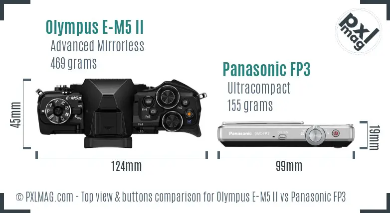 Olympus E-M5 II vs Panasonic FP3 top view buttons comparison