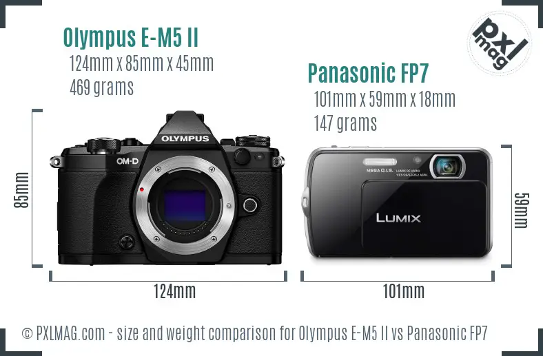 Olympus E-M5 II vs Panasonic FP7 size comparison