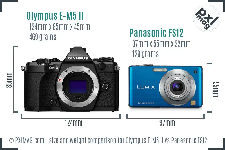 Olympus E-M5 II vs Panasonic FS12 size comparison