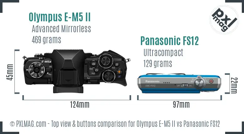 Olympus E-M5 II vs Panasonic FS12 top view buttons comparison