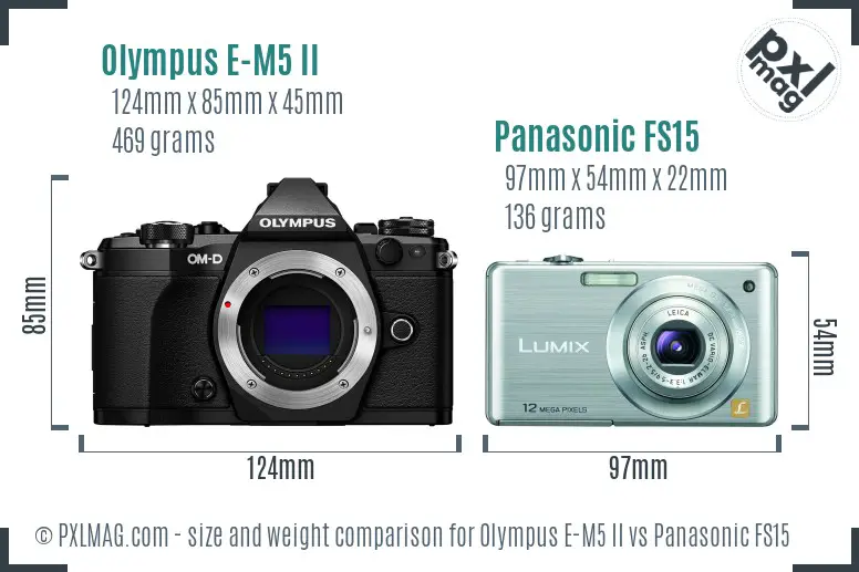 Olympus E-M5 II vs Panasonic FS15 size comparison