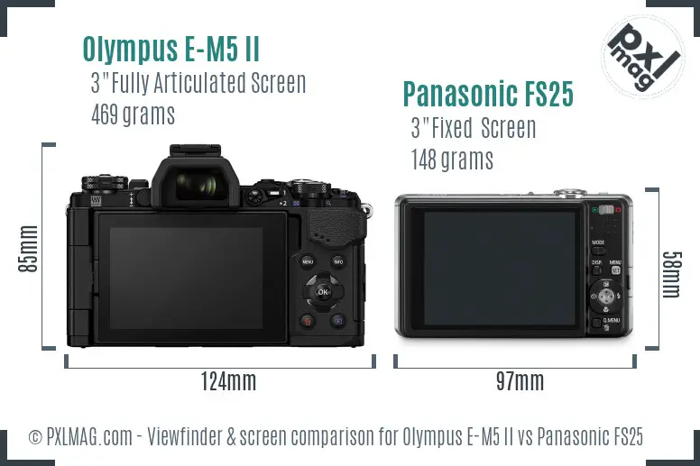 Olympus E-M5 II vs Panasonic FS25 Screen and Viewfinder comparison