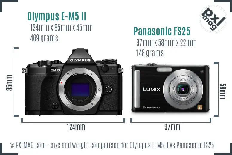 Olympus E-M5 II vs Panasonic FS25 size comparison