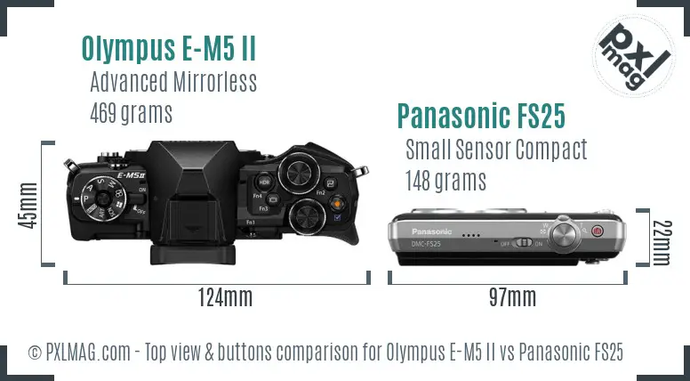 Olympus E-M5 II vs Panasonic FS25 top view buttons comparison