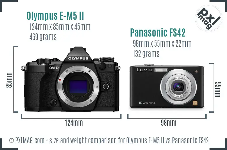 Olympus E-M5 II vs Panasonic FS42 size comparison