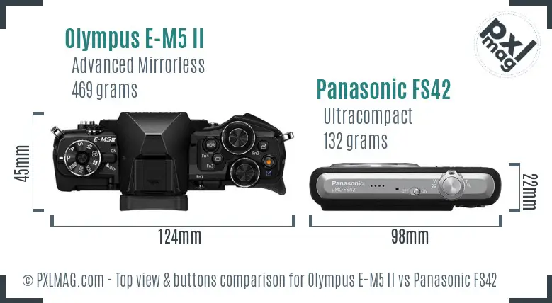 Olympus E-M5 II vs Panasonic FS42 top view buttons comparison
