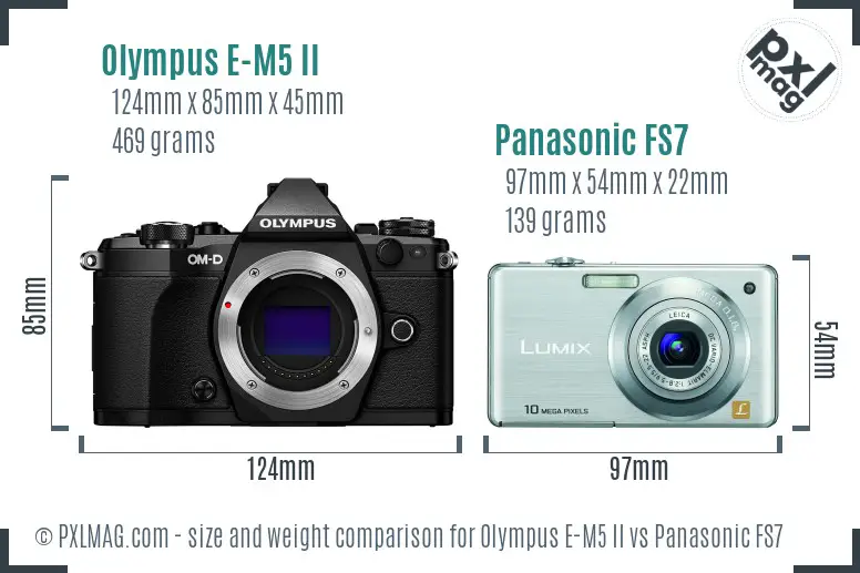 Olympus E-M5 II vs Panasonic FS7 size comparison