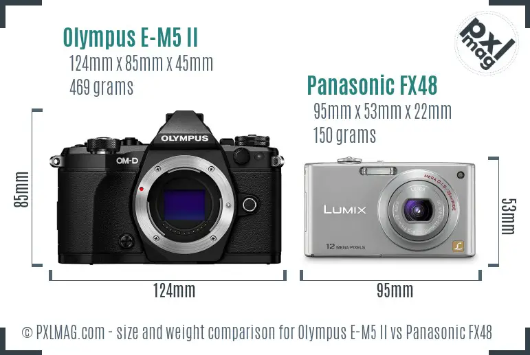 Olympus E-M5 II vs Panasonic FX48 size comparison