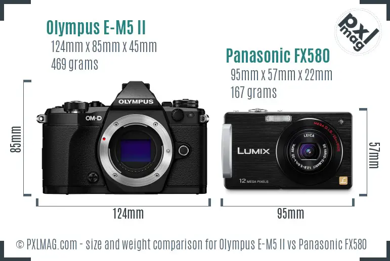 Olympus E-M5 II vs Panasonic FX580 size comparison