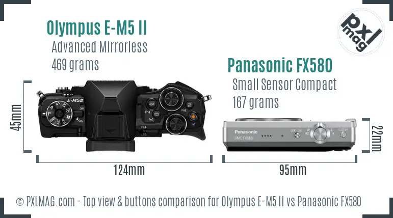 Olympus E-M5 II vs Panasonic FX580 top view buttons comparison