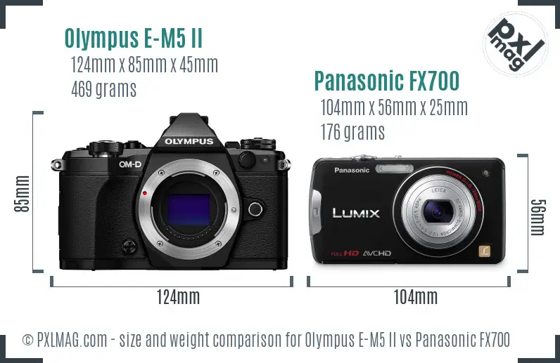 Olympus E-M5 II vs Panasonic FX700 size comparison