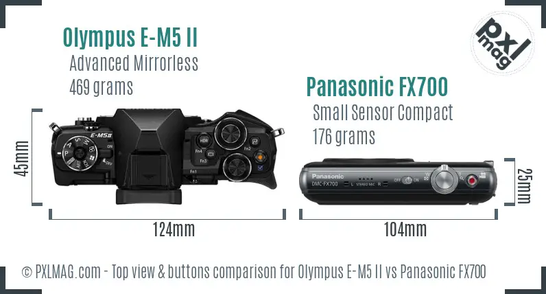 Olympus E-M5 II vs Panasonic FX700 top view buttons comparison