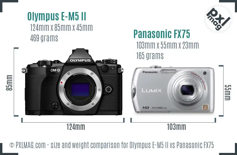 Olympus E-M5 II vs Panasonic FX75 size comparison