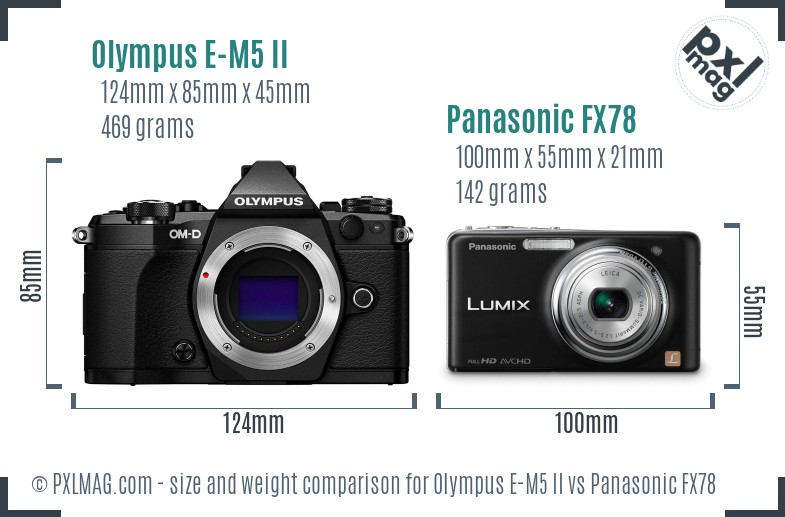 Olympus E-M5 II vs Panasonic FX78 size comparison