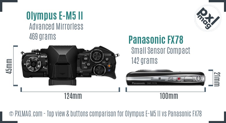 Olympus E-M5 II vs Panasonic FX78 top view buttons comparison