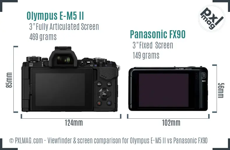 Olympus E-M5 II vs Panasonic FX90 Screen and Viewfinder comparison