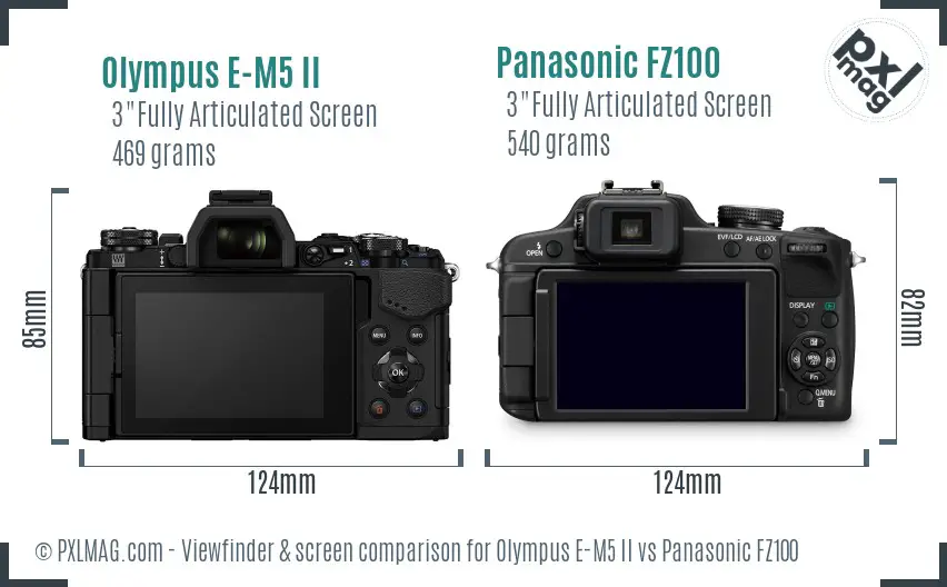 Olympus E-M5 II vs Panasonic FZ100 Screen and Viewfinder comparison