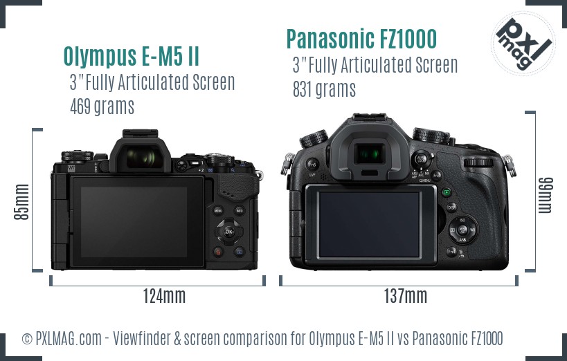 Olympus E-M5 II vs Panasonic FZ1000 Screen and Viewfinder comparison