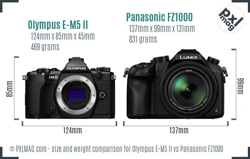 Olympus E-M5 II vs Panasonic FZ1000 size comparison