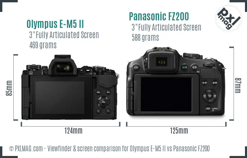 Olympus E-M5 II vs Panasonic FZ200 Screen and Viewfinder comparison